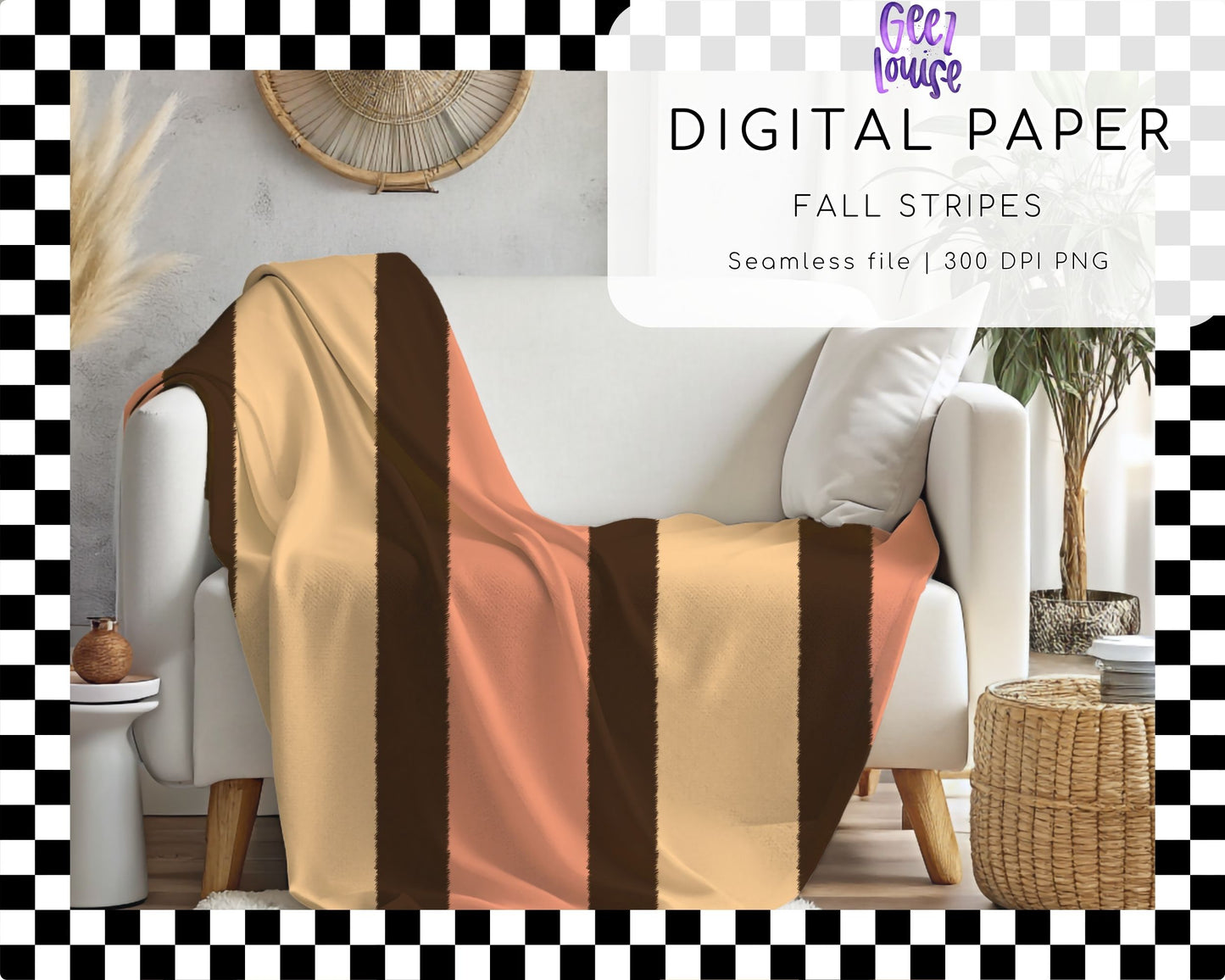 Fall Stripes Digital Paper | Autumn Seamless PNG | Neutral Stripe Background