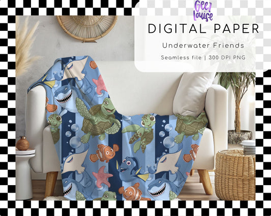 Underwater Friends Digital Paper | Ocean Seamless Pattern | 300 DPI PNG