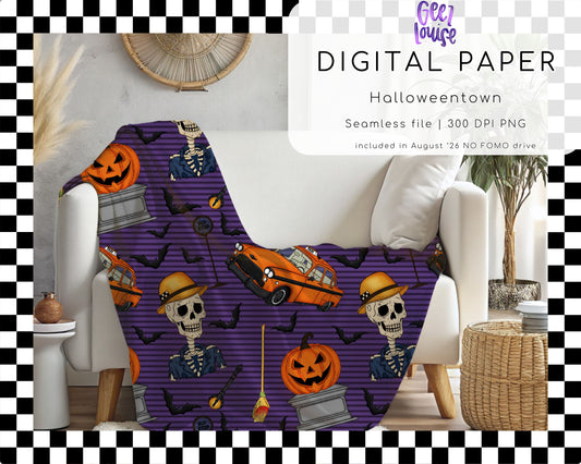 Halloweentown Halloween Seamless Digital Paper | Purple Spooky PNG
