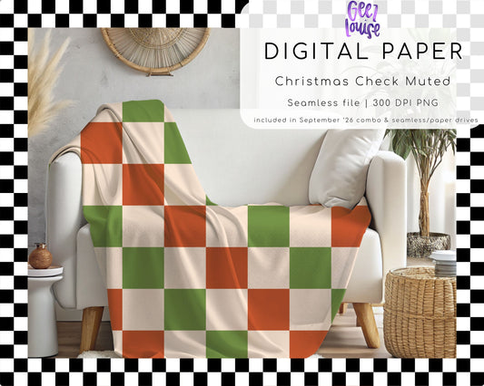 Christmas Check Muted Seamless Pattern PNG | Retro Christmas Checker Digital Paper