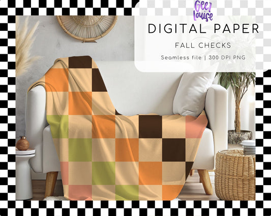 Fall Checks Digital Paper | Autumn Seamless PNG | Neutral Plaid Background