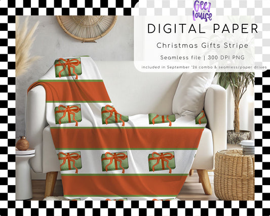 Christmas Gifts Stripe Seamless Pattern PNG | Retro Christmas Present Digital Paper