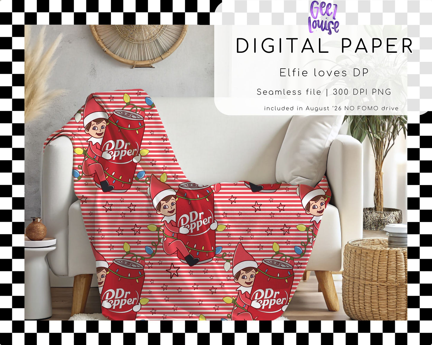 Elfie Loves DP Christmas Seamless Digital Paper | Holiday Soda PNG
