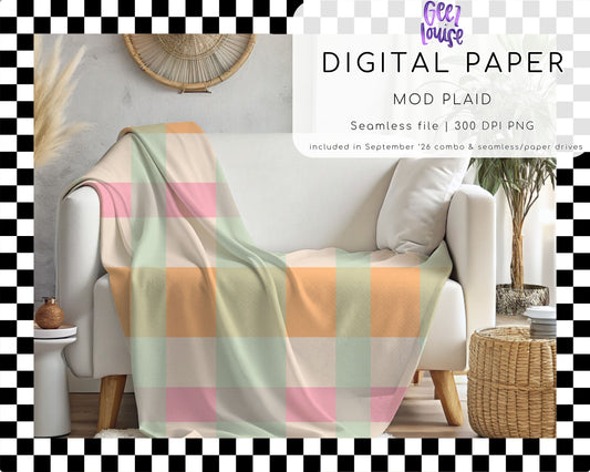 Mod Plaid Seamless Digital Paper | Retro Pastel Fall Plaid Pattern PNG | September 26 Seamless Paper & Combo Drives