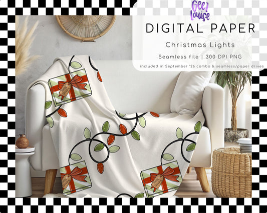 Christmas Lights Seamless Pattern PNG | Retro Christmas Gifts Digital Paper