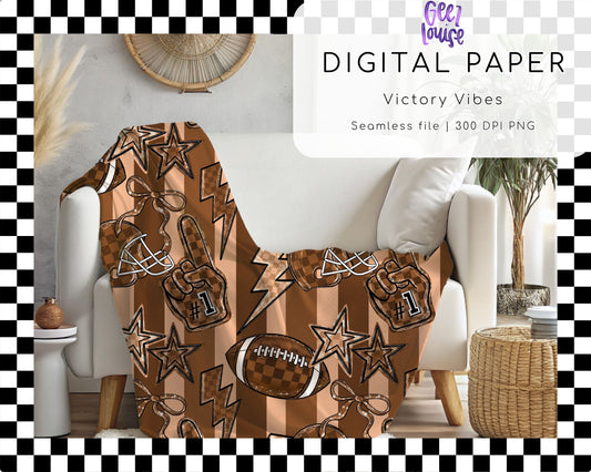Victory Vibes Digital Paper | Sports Seamless Pattern | Football PNG Background