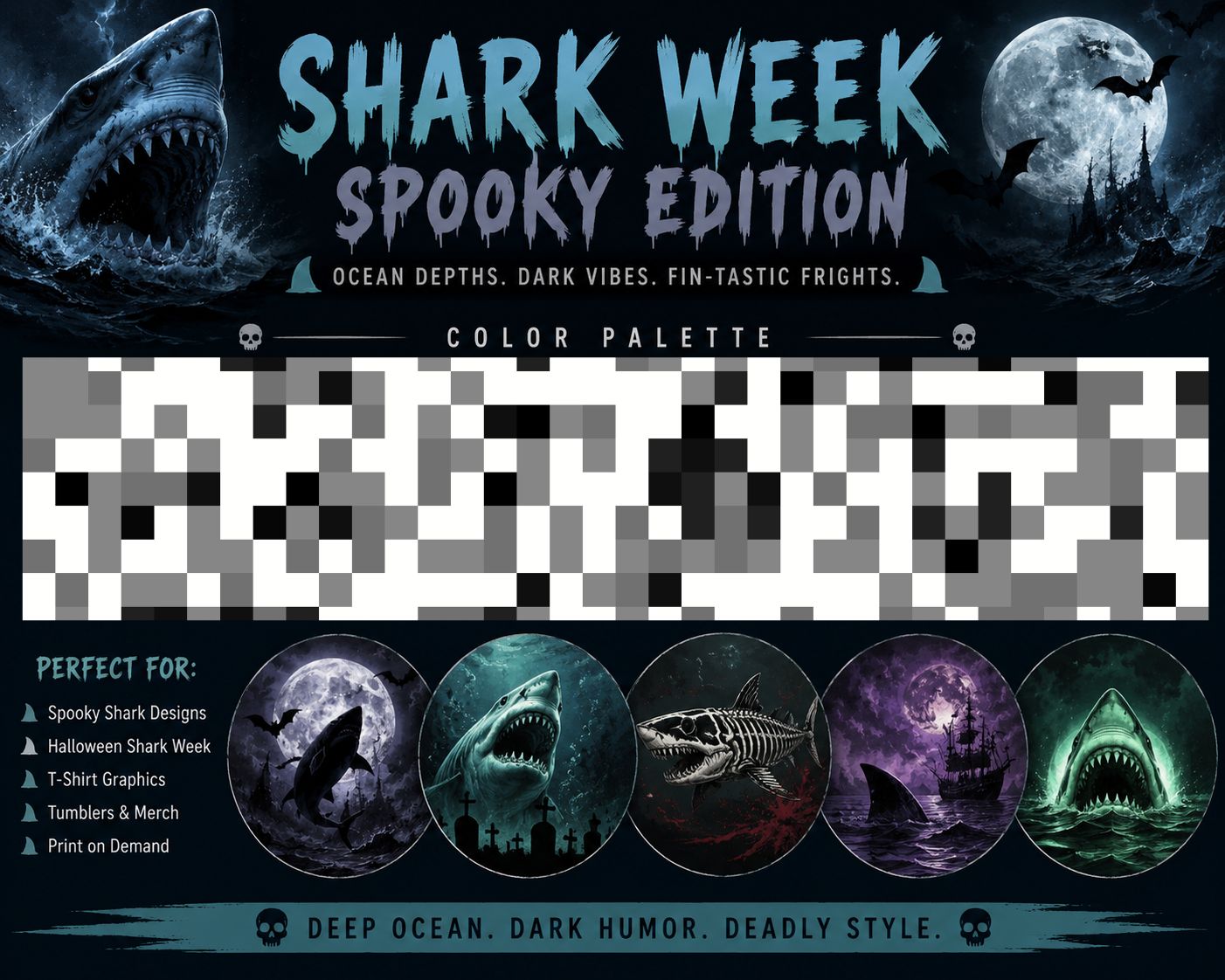 Spooky Shark Week Color Palette | Halloween Shark Color Palette | Shark Week PNG Color Guide | Digital Download
