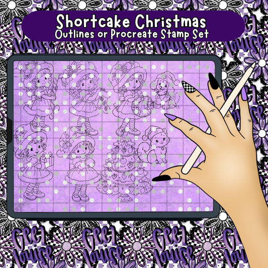 Shortcake Christmas Outlines | PNG Line Art or Procreate Stamp Set