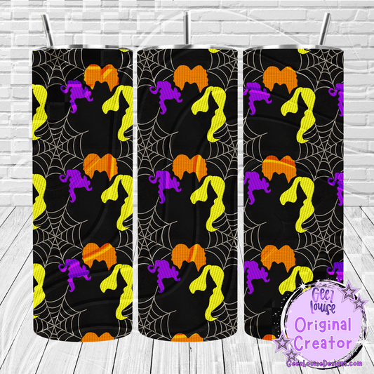 Halloween Sisters Tumbler Wrap – Witches & Webs Pattern (20 oz Skinny PNG)