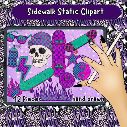 Sidewalk Static Clipart | Neon Grunge Skate PNG Bundle