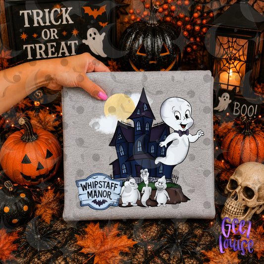 Friendly Ghost Haunted Manor Halloween PNG | Retro Spooky Ghost Design | September 26 No FOMO