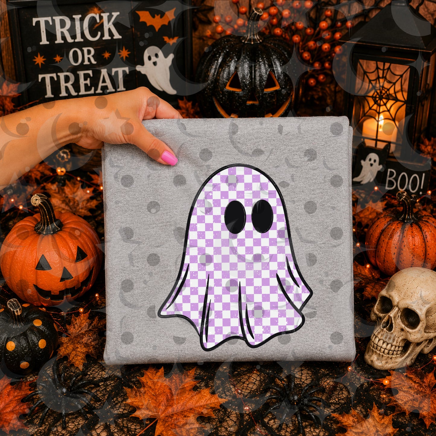 Cute Checkerboard Ghost PNG | Pastel Halloween Ghost Sublimation Design | Pink Purple Orange Digital Download | Choose 1 Color | August '26 Finished Design Drive