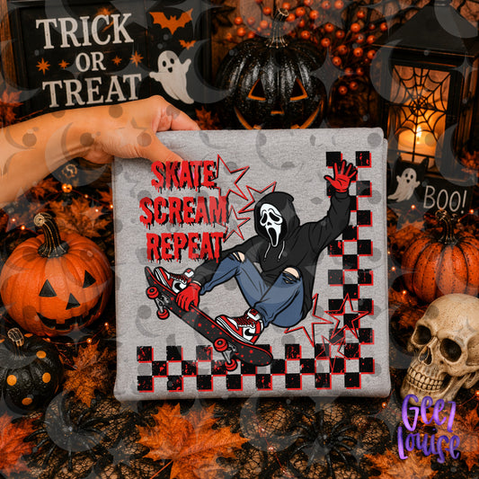 Skate Scream Repeat PNG | Horror Skateboarding Sublimation Design | Spooky Halloween Digital Download | August '26 Finished Design Drive