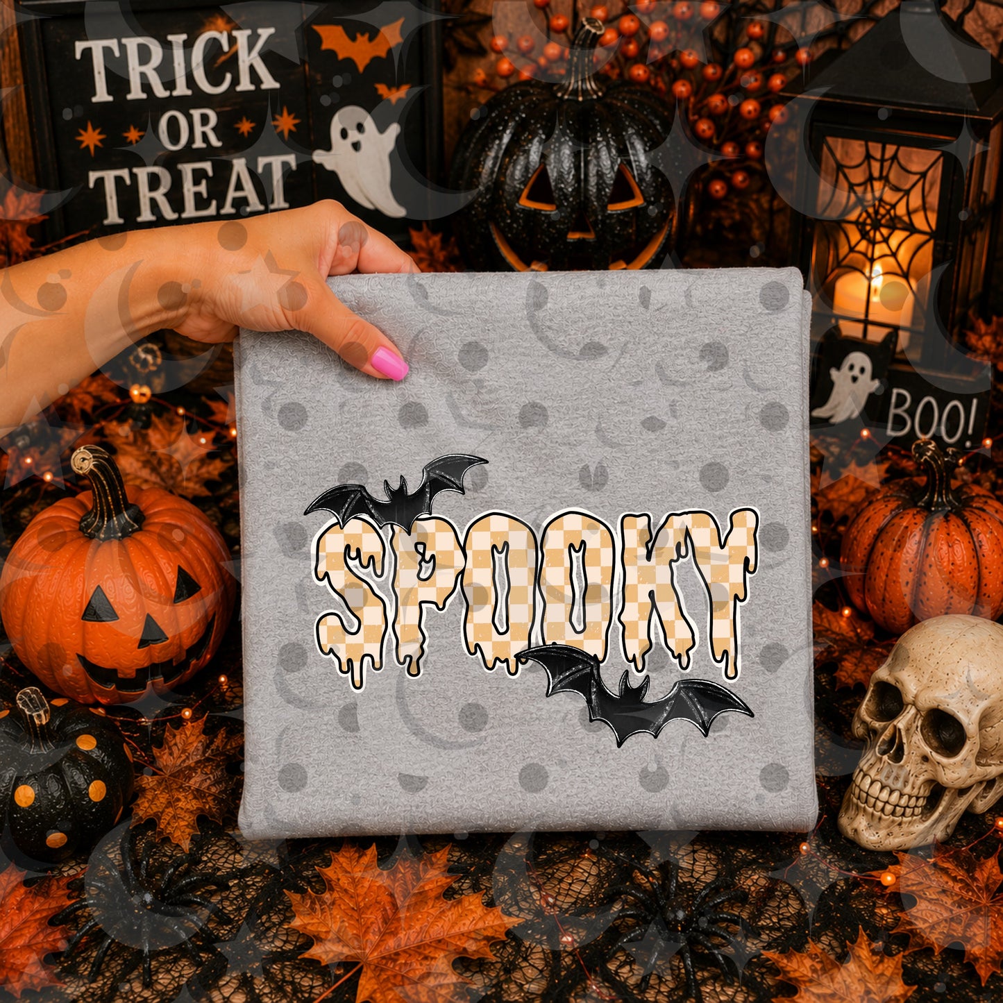 Spooky PNG | Pastel Halloween Sublimation Design | Pink Purple Orange Checkerboard Digital Download | Choose 1 Color | August '26 Finished Design Drive