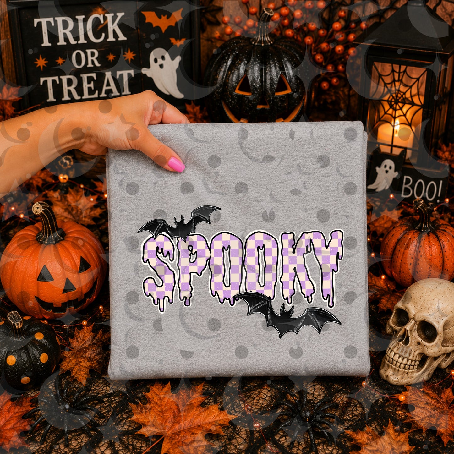Spooky PNG | Pastel Halloween Sublimation Design | Pink Purple Orange Checkerboard Digital Download | Choose 1 Color | August '26 Finished Design Drive