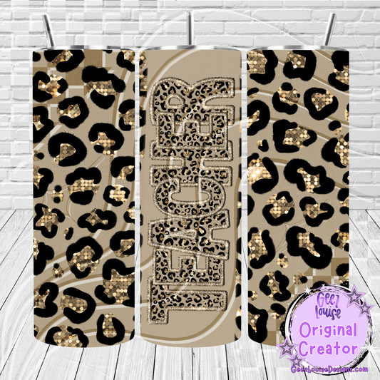 Gold Leopard Job Title Tumbler Wraps- Variants (20 oz Skinny PNG)