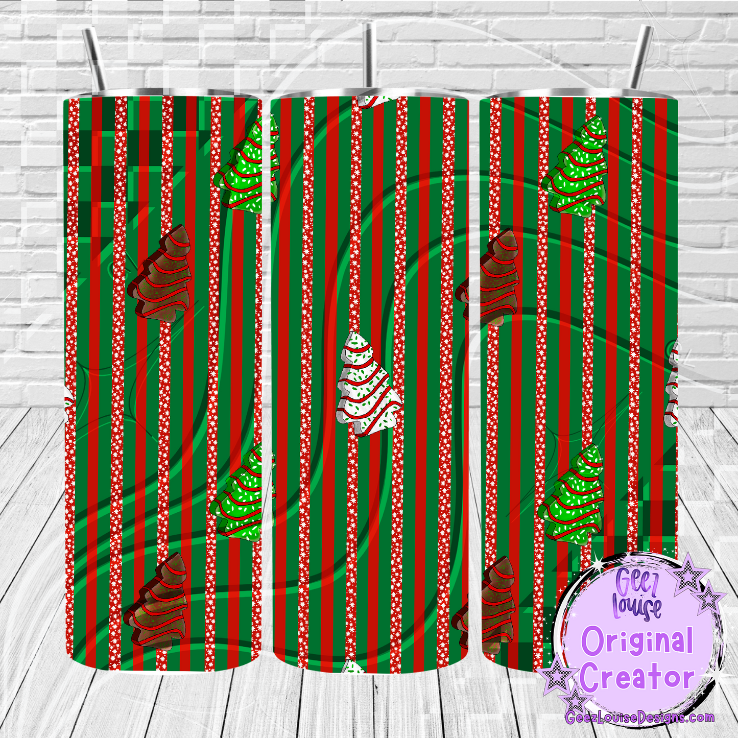 Christmas Tree Cakes Stripe Tumbler Design