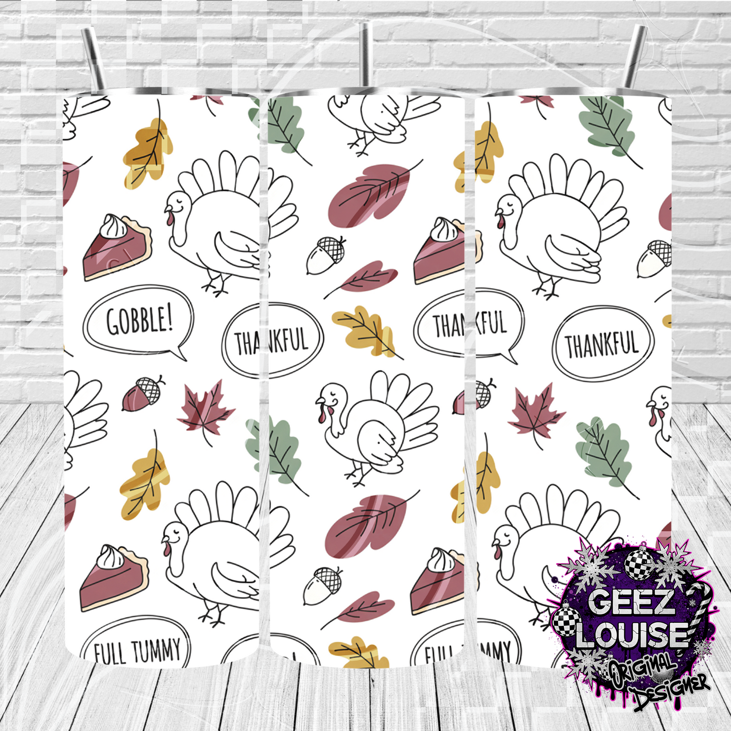 Gobble & Thankful 20oz Skinny Tumbler Wrap – Thanksgiving Turkey Digital Design