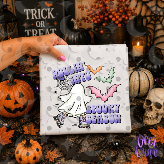Rollin’ Into Spooky Season Roller Skating Ghost Halloween PNG