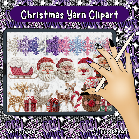 Christmas Yarn Clipart | 24-Piece Festive Fiber Set | Geez Louise Digital Art