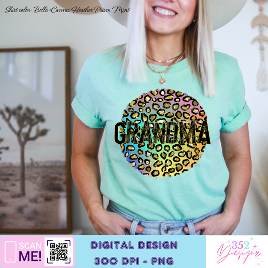 Grandma rainbow leopard circle - Digital Download- PNG
