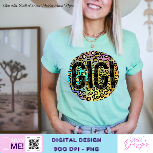 Gigi rainbow leopard circle - Digital Download- PNG